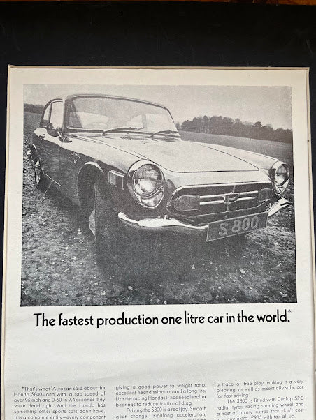 Vintage Honda S800 Sports car advertisement -1968