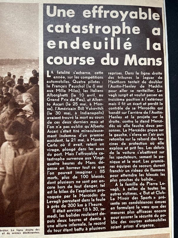 Vintage 1955 Le Mans 24 hr race Print Mike Hawthorn Mercedes accident