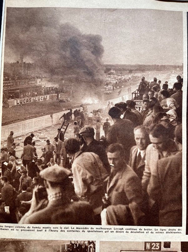 Vintage 1955 Le Mans 24 hr race Print Mike Hawthorn Mercedes accident