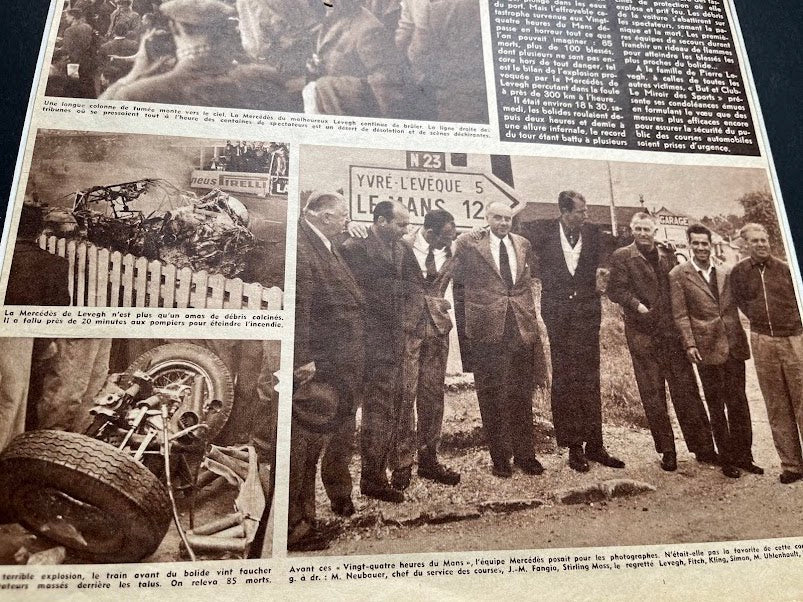 Vintage 1955 Le Mans 24 hr race Print Mike Hawthorn Mercedes accident