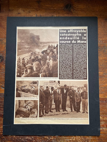 Vintage 1955 Le Mans 24 hr race Print Mike Hawthorn Mercedes accident