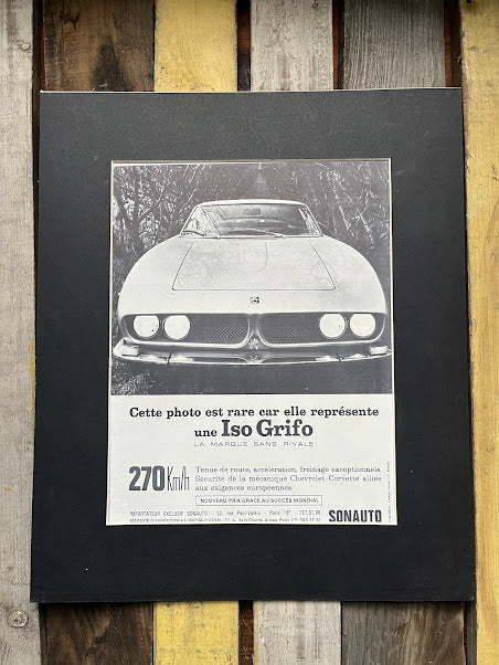 Vintage Iso Grifo 1960s car advertising print. Rare artwork