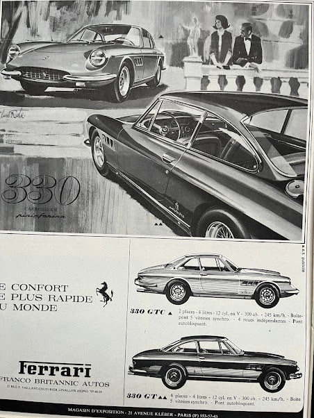 Vintage Ferrari 330 car advertising print. c1965 Rare artwork
