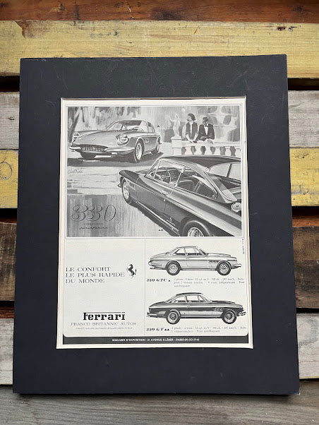 Vintage Ferrari 330 car advertising print. c1965 Rare artwork