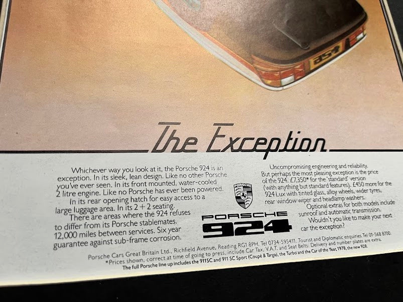 Vintage Porsche 924 advertising print 1978