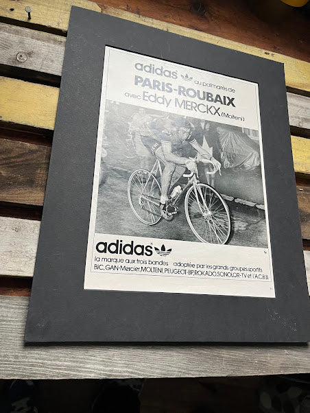 Vintage Adidas advertisement 1975 print Eddy Merckx Paris Roubaix