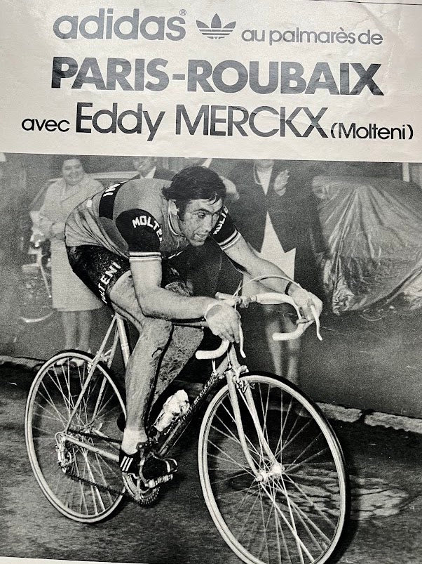 Vintage Adidas advertisement 1975 print Eddy Merckx Paris Roubaix