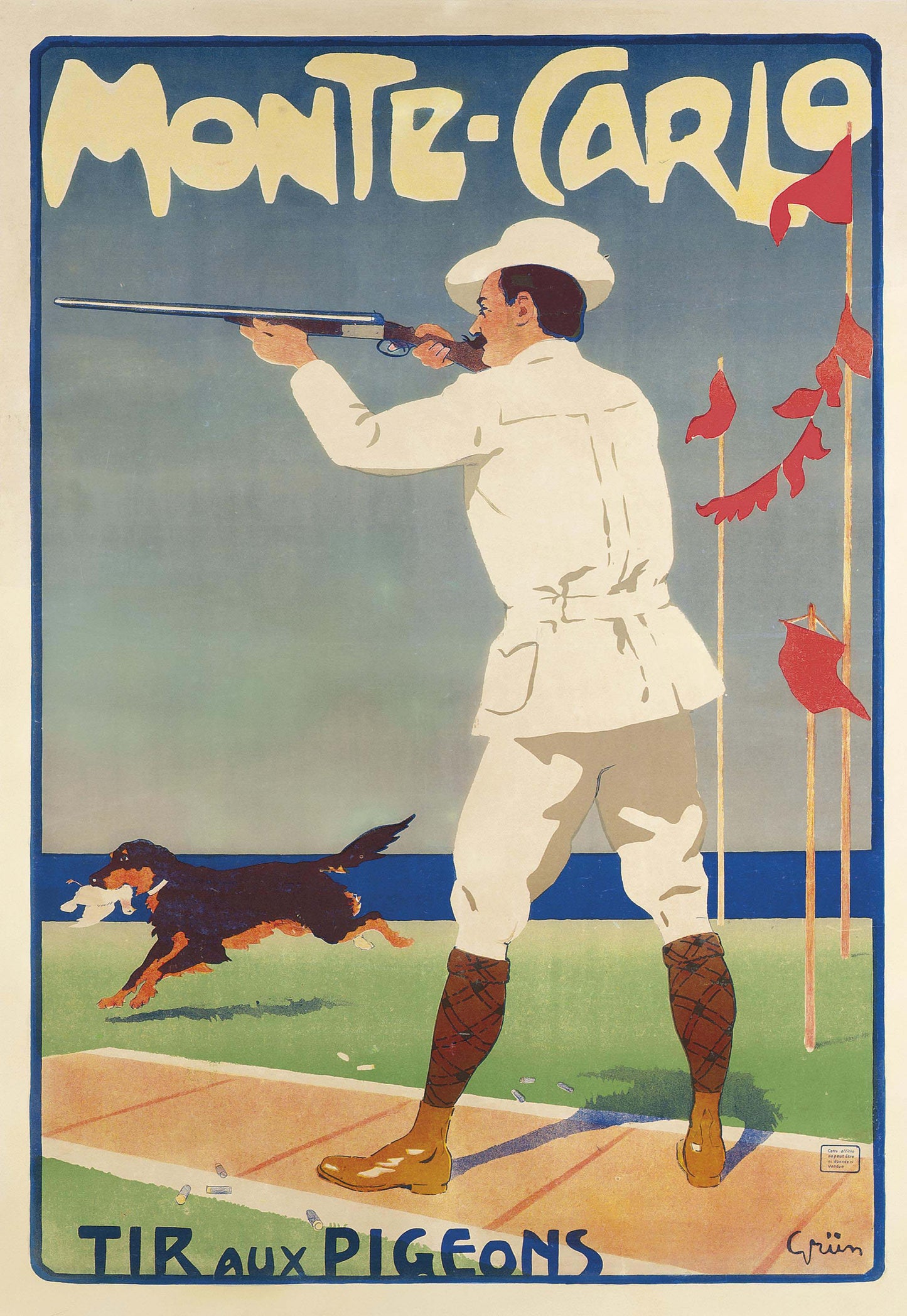 Monte Carlo vintage poster Tir Aux Pigeons c1930 - Jules-Alexandre Grun