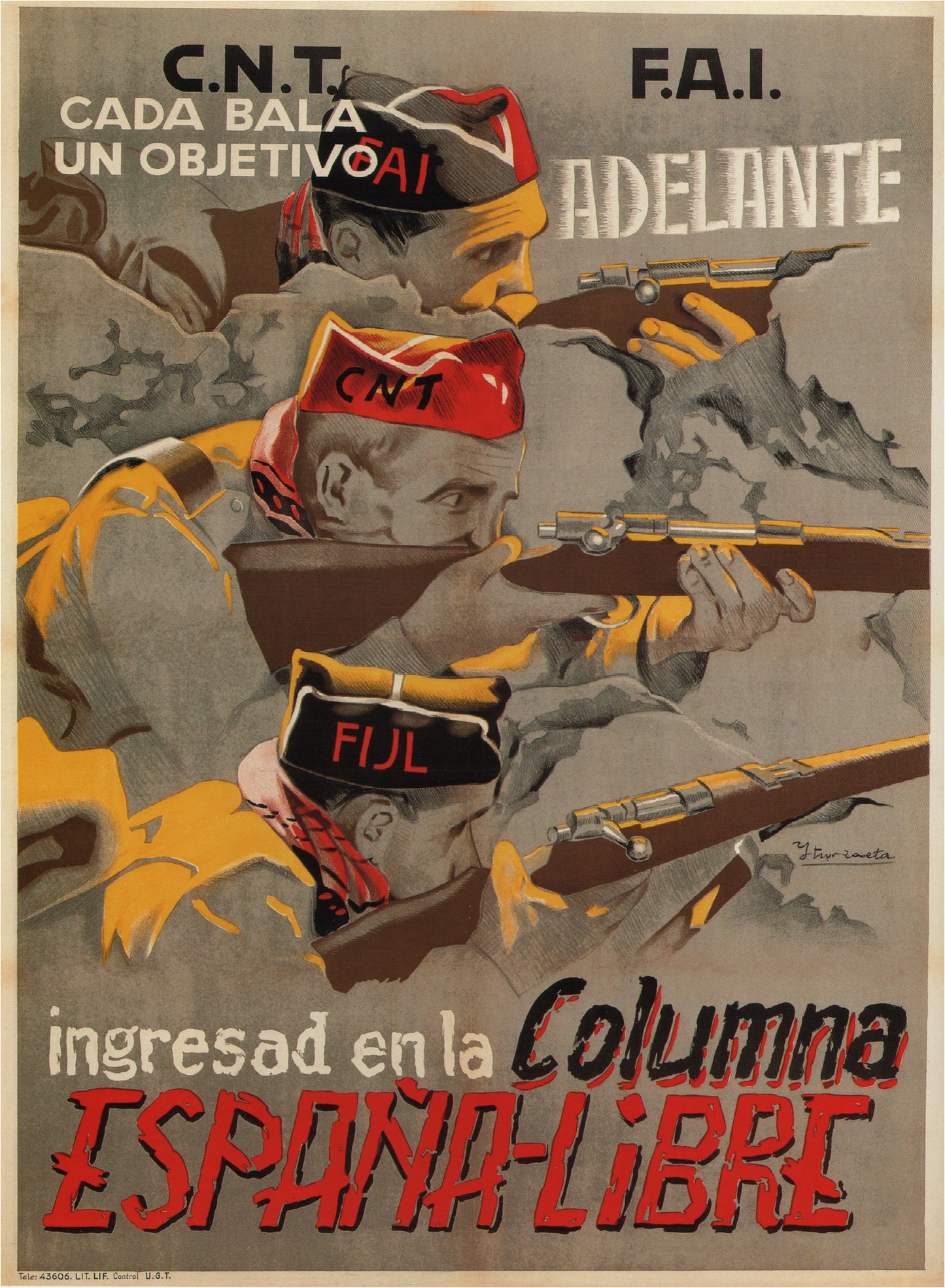 Spanish civil war poster - One bullet, one objective - Free Spain c1936