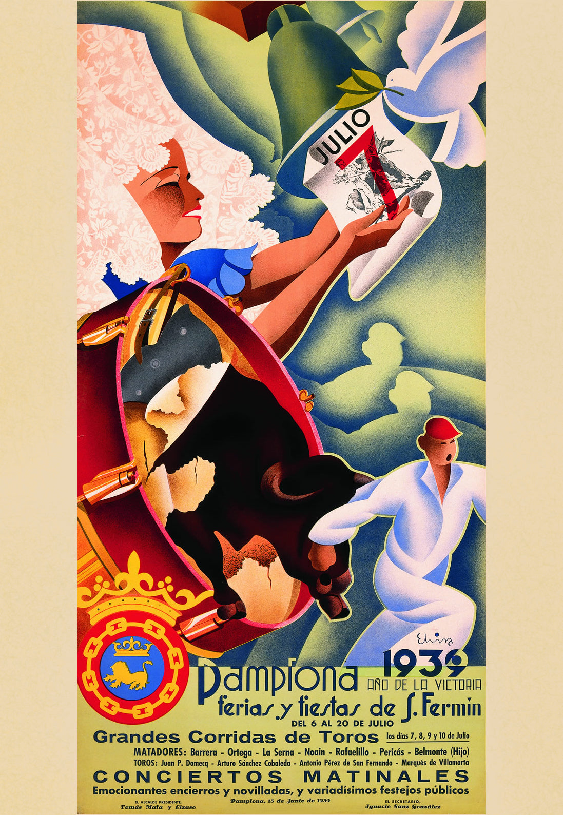 Pamplona Ferias Y Fiestas vintage poster 1939