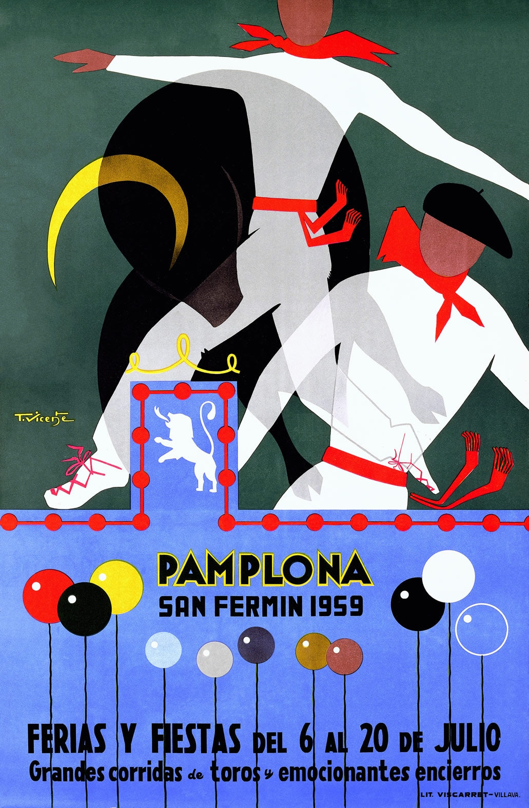 Pamplona Ferias Y Fiestas vintage poster 1959