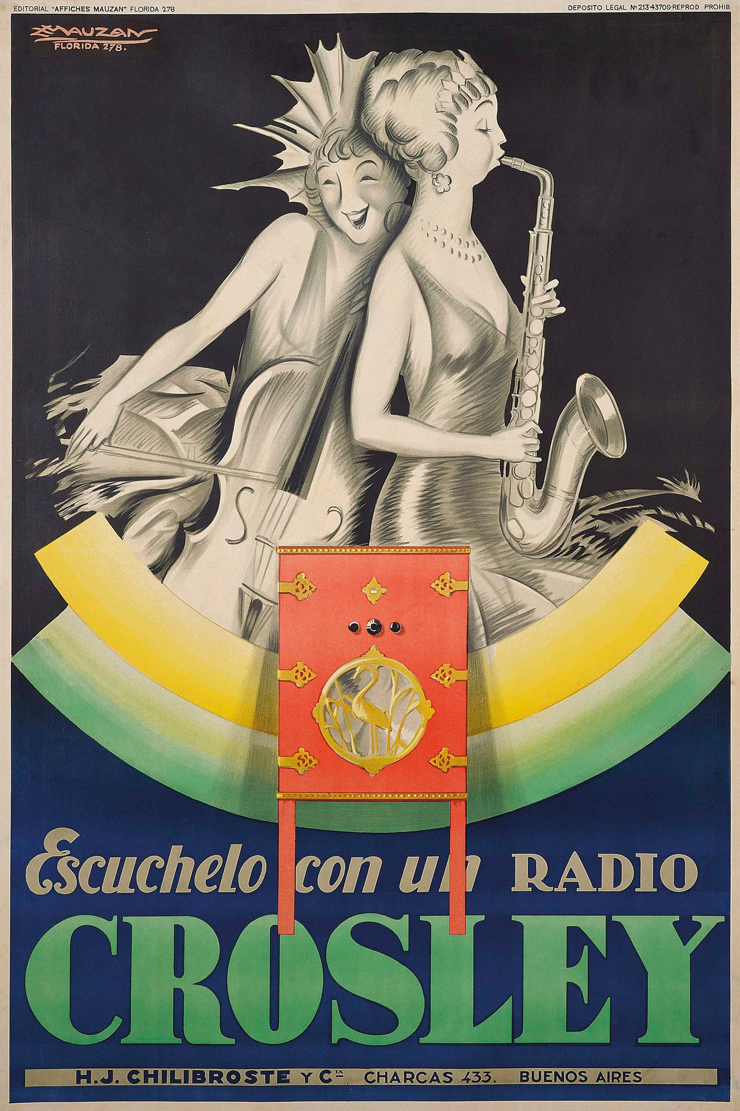 Vintage Radio Crossley advertisement c1929 Achille Mauzan