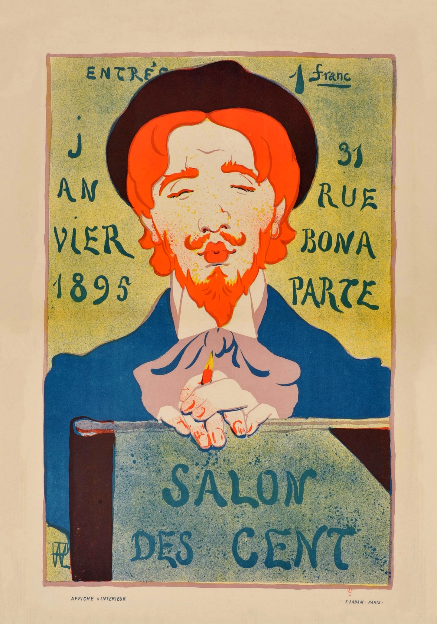 Vintage french advertising poster - Salon des Cent 9 Jan 1895 Hermann-Paul