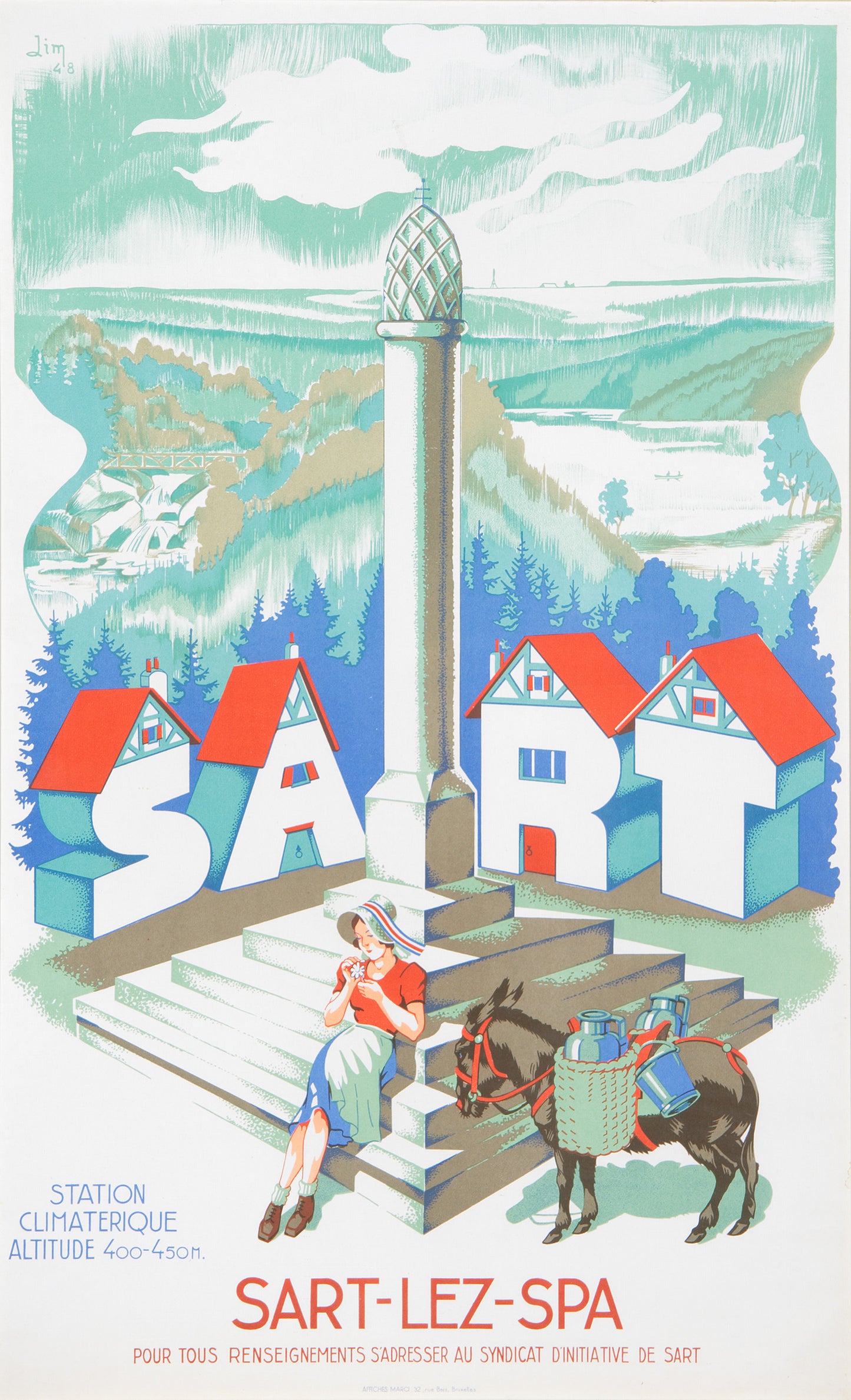 Belgian vintage Travel poster c1948 SART LEZ SPA