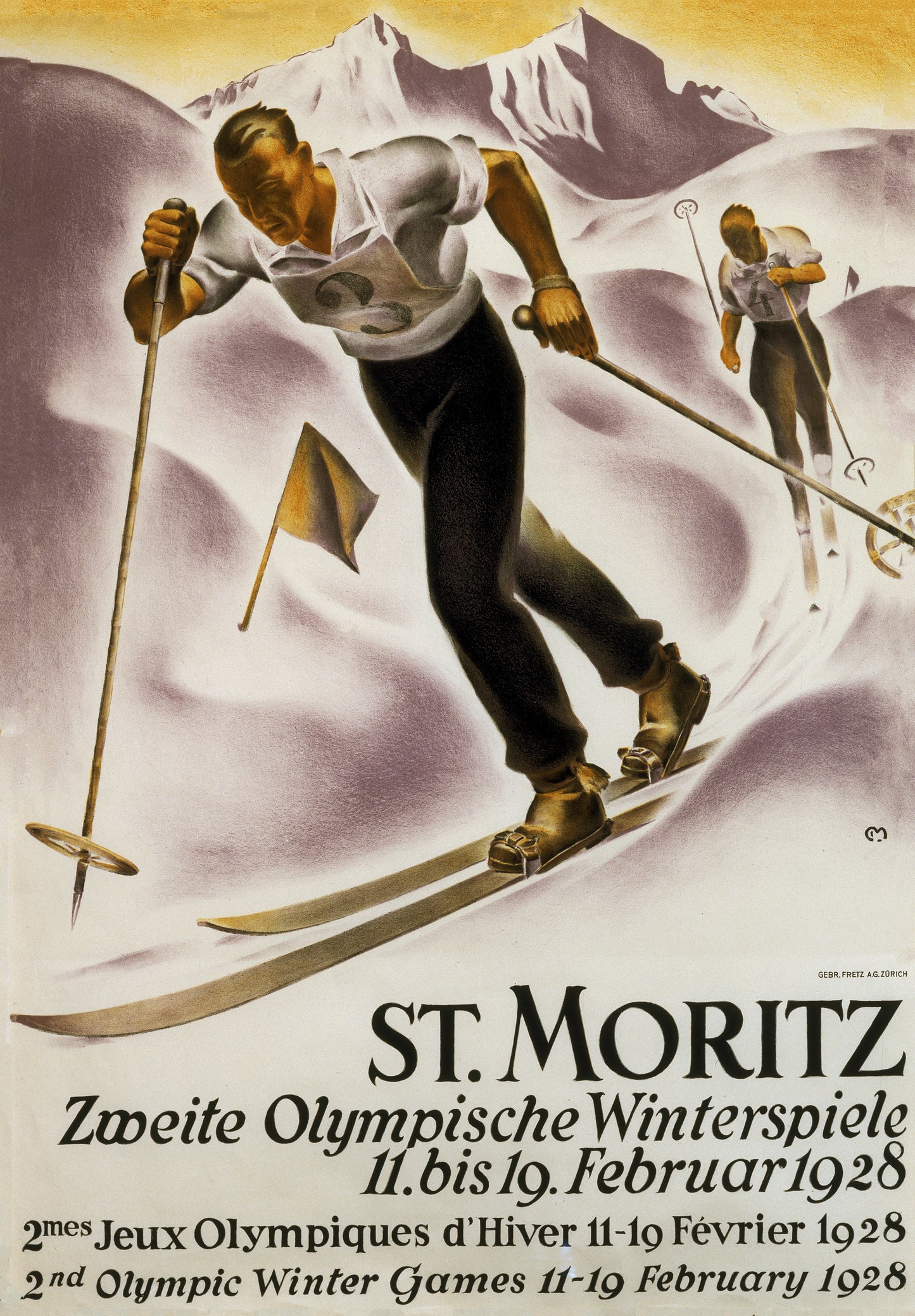 Vintage Ski poster St Moritz Olympics, Switzerland 1928