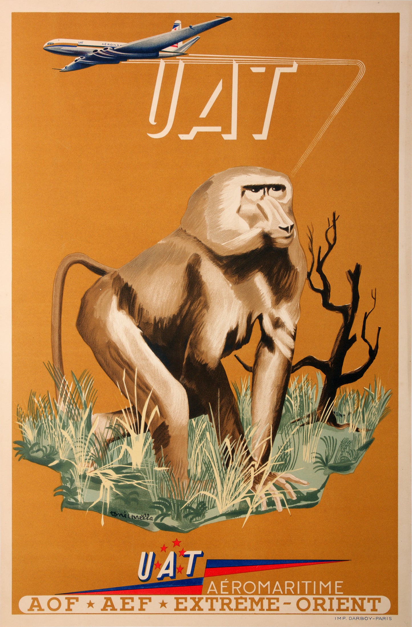 Vintage UAT Airline advertisement c1950 Tony Imola