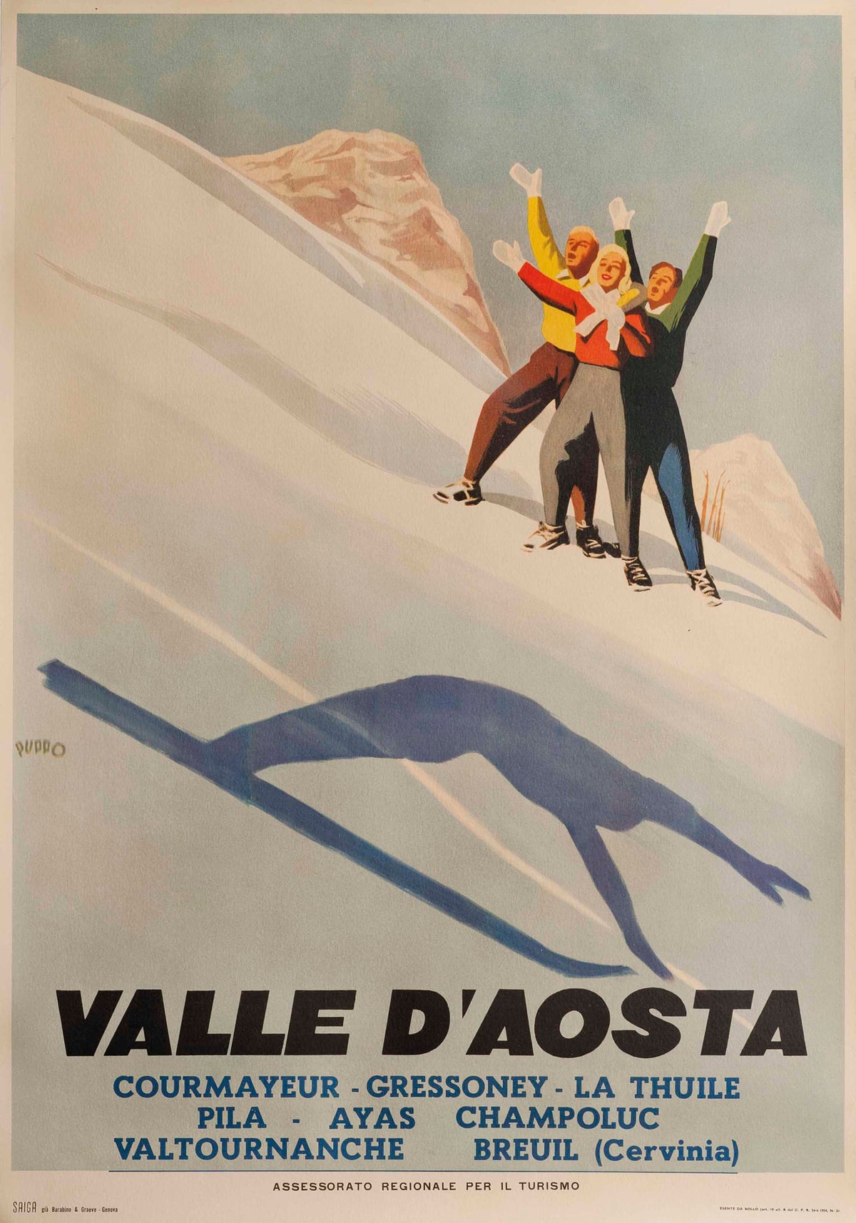 Valle d’Aosta 1954 - Mario Puppo Ski Poster