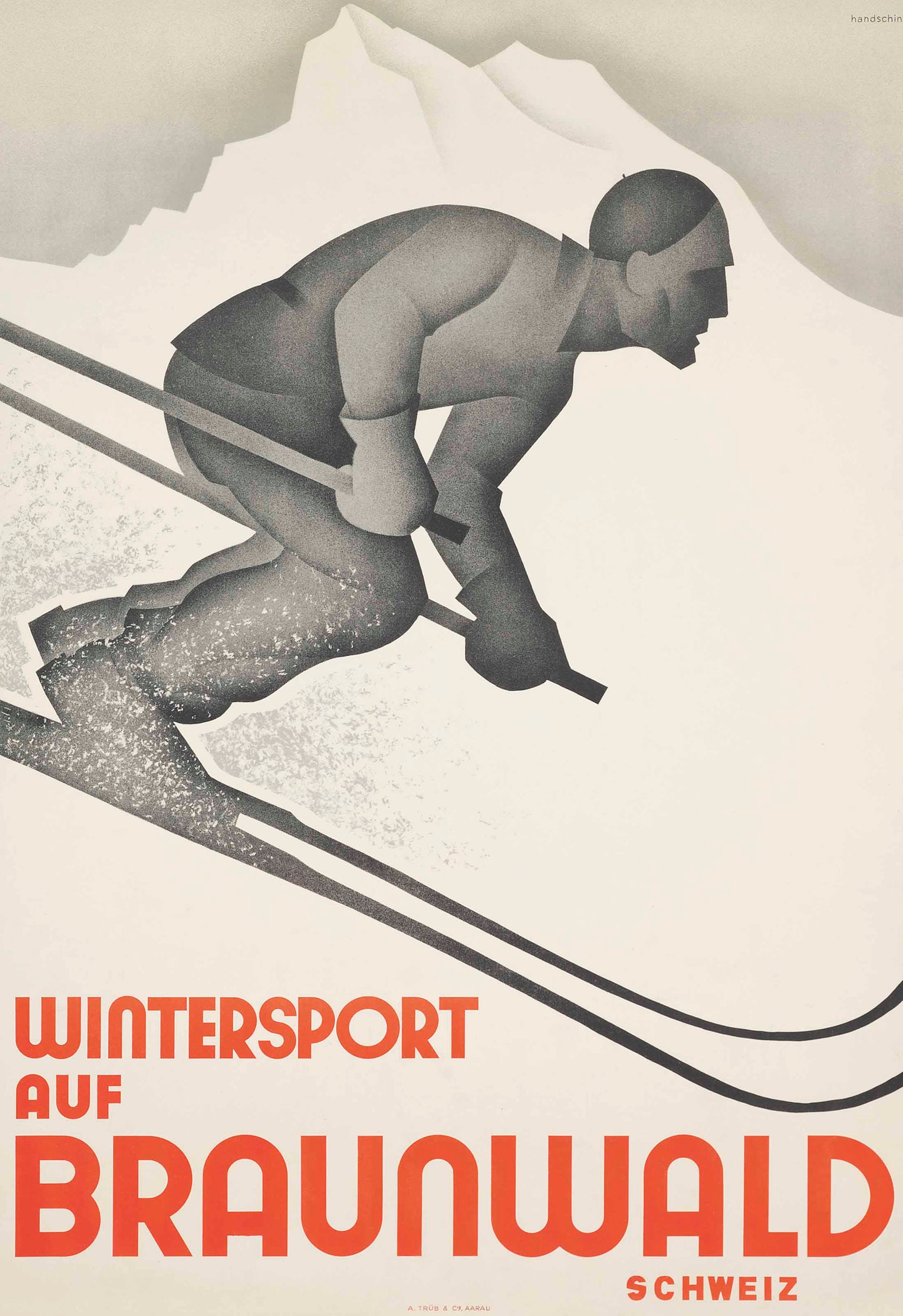Vintage Ski poster Wintersport Auf Braunwald Switzerland 1928 Johannes Handschin