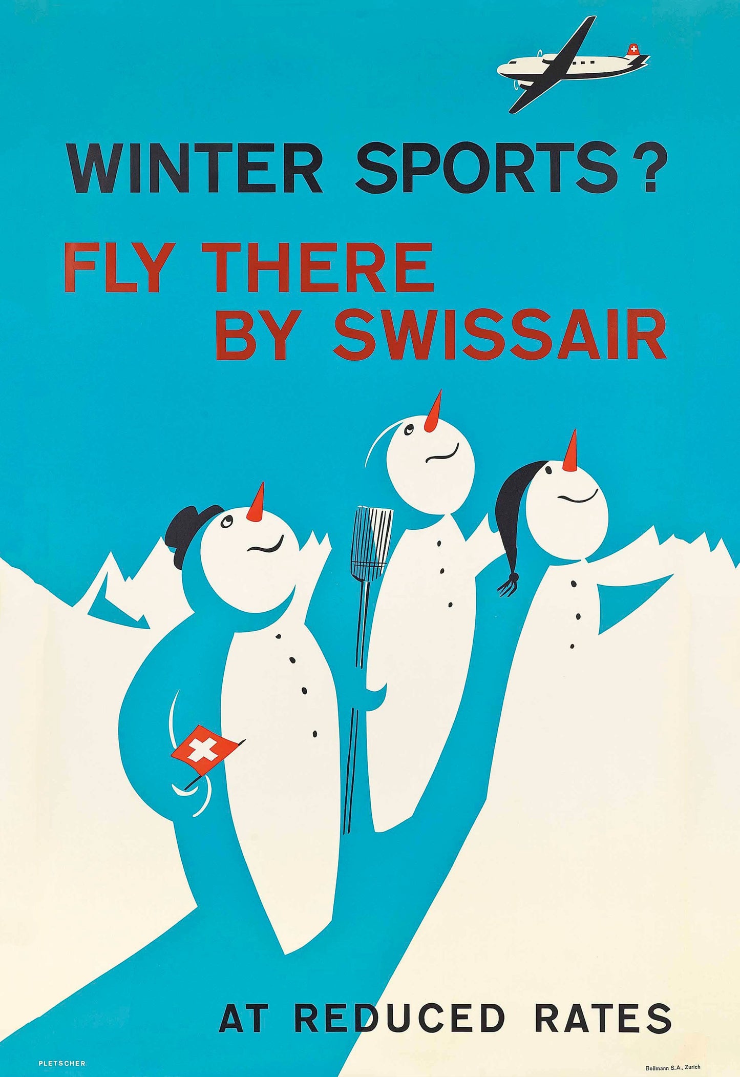 Vintage Travel poster - Wintersports SwissAir Switzerland c1936