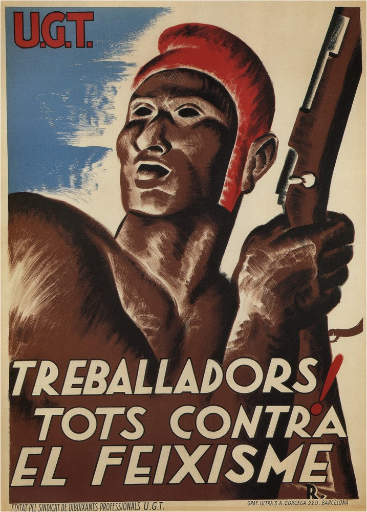 Spanish Civil War - Propaganda Poster, 'Workers against Fascism', 1937