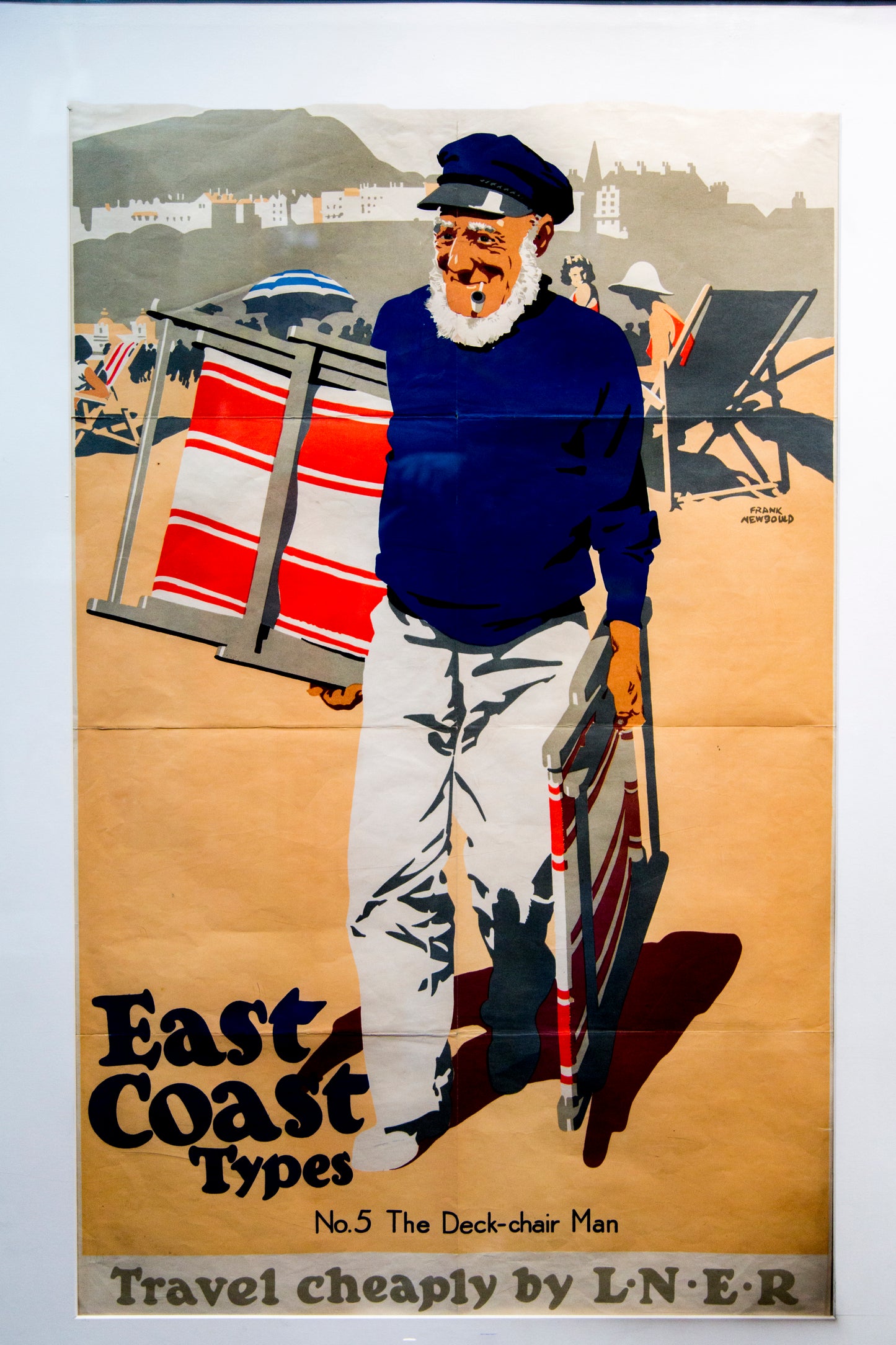 Vintage LNER Rail travel poster - "East coast types - no5 The Deck chair man"