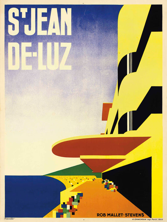 St Jean De Luz vintage french travel advertising poster, 1928 Robert Mallet- Stevens