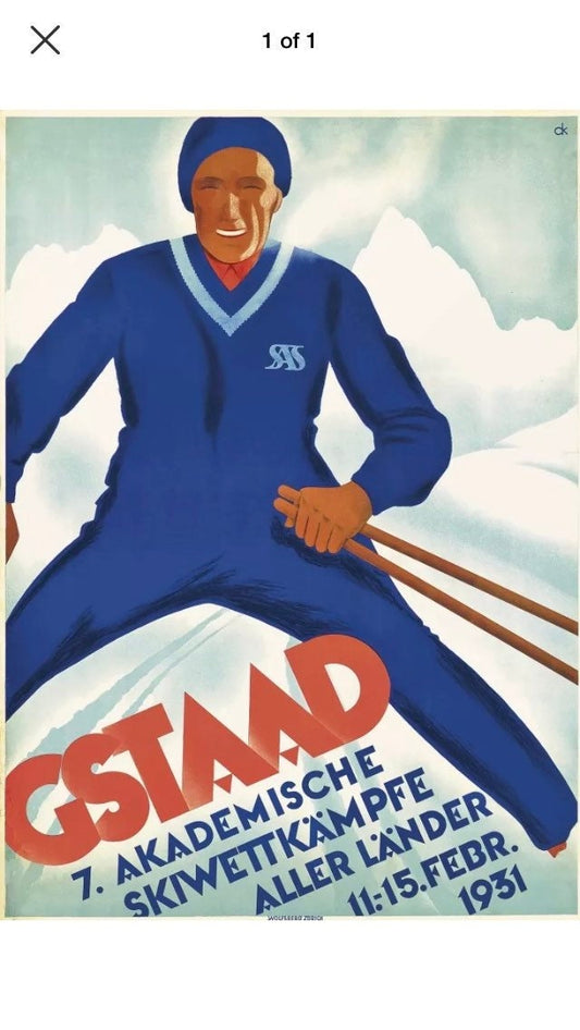 Vintage Travel Poster - Gstaad Ski Resort, 1930s