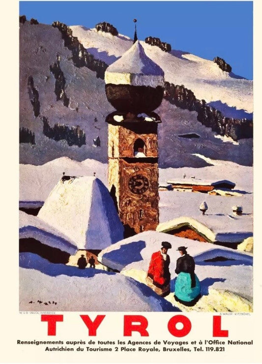 Vintage Travel Poster - Austrian Tyrol Ski Resort, 1935