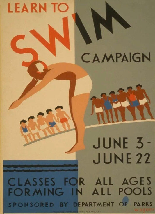Vintage Advertising Poster - Learn to Swim Campaign, 1930s