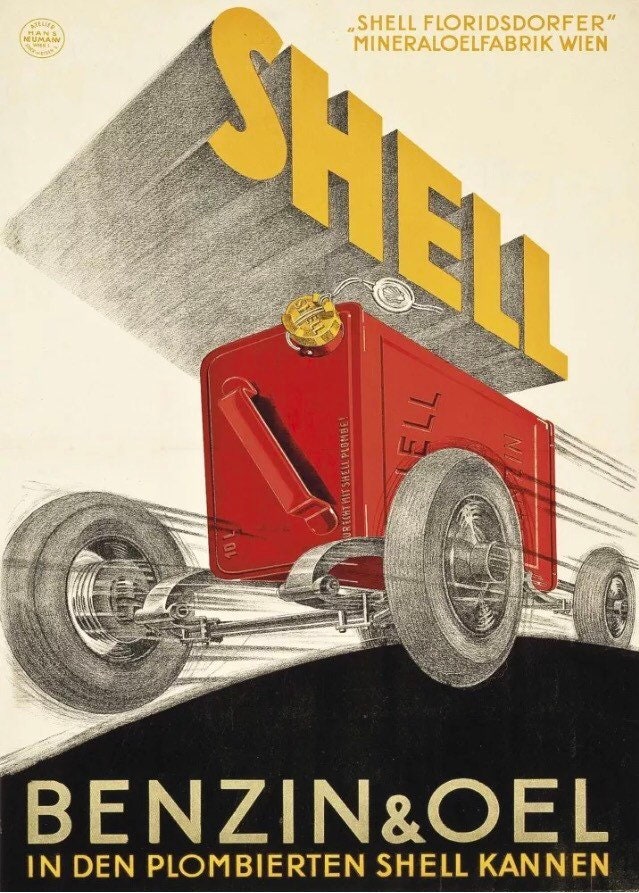 Vintage Automobile Poster - Shell Oil & Benzine, c1925