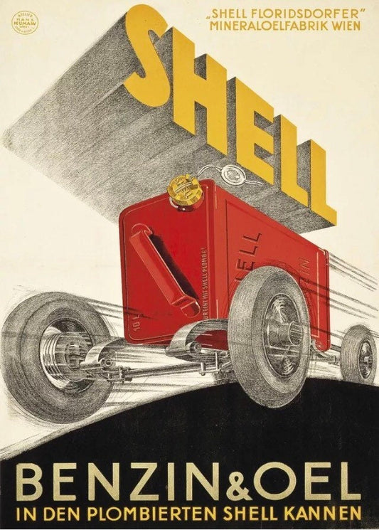 Vintage Automobile Poster - Shell Oil & Benzine, c1925