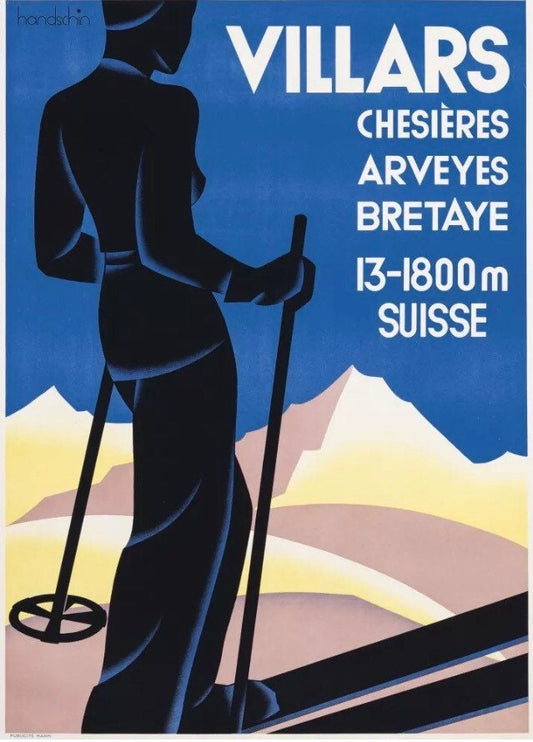 Vintage Ski Poster - Villars, Switzerland, Art Deco 1930s