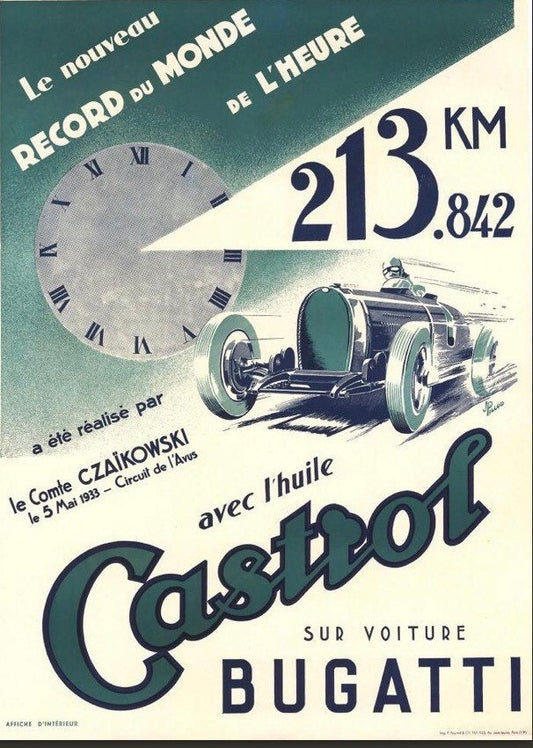 Vintage Advertising Poster -  Bugatti/Castrol garage/automobile, 1923