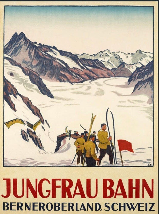 Vintage Advertising Poster - Jungfrau Bahn, Swiss Winter Sports 1900s