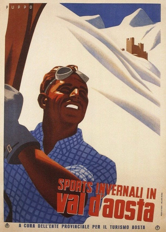 Vintage Winter Sports Poster - Val D’Osta, Italy 1940s
