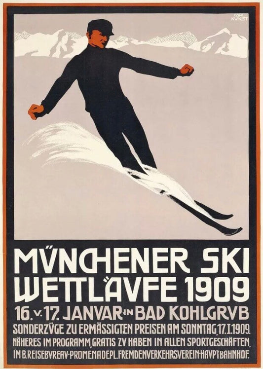 Vintage Advertising Poster - Munchener Wettlavfe Ski Resort, 1909
