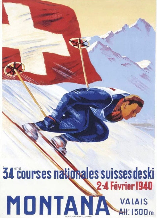 Vintage Advertising Poster - ‘Montana’, Swiss Ski Resort, 1940