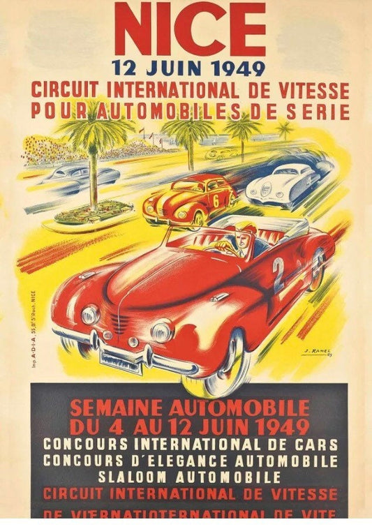 Vintage Automobilia Poster - Nice, France, Automobile Week - 1949