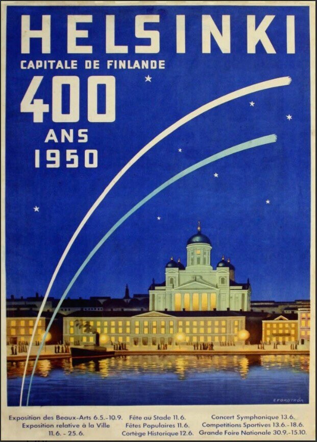 Vintage Advertising Poster - Helsinki Finland Travel, 1950