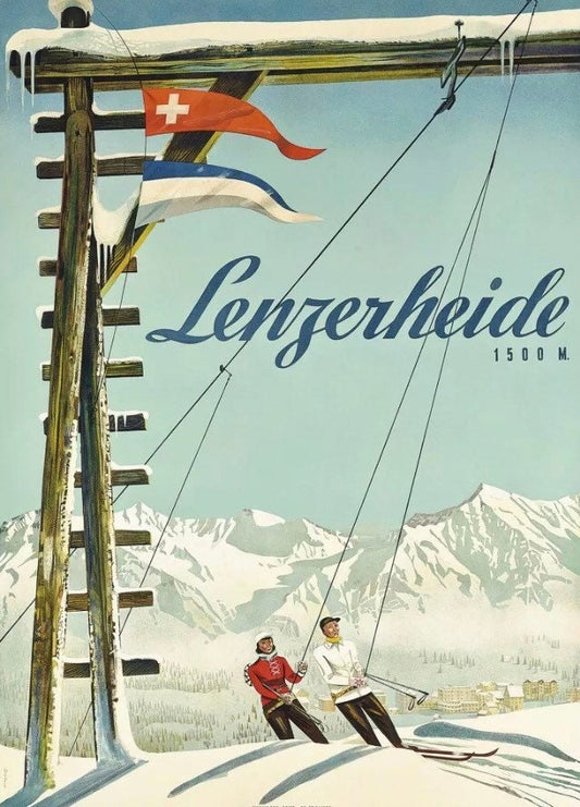 Vintage Travel Poster - Swiss Ski Resort, Lenzerheide, 1935