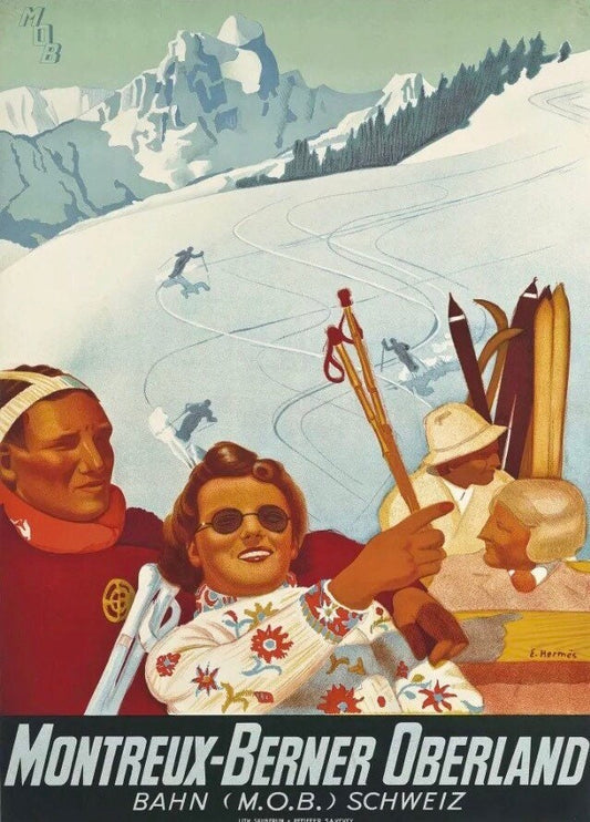 Vintage Travel Poster -  Montreux, Berner Swiss Ski Resort, 1929