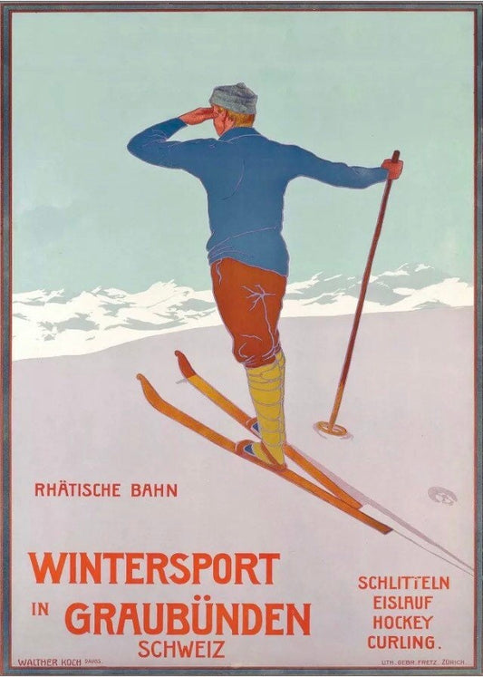 Vintage Advertising Poster - Graubunden Swiss Ski Resort 1906