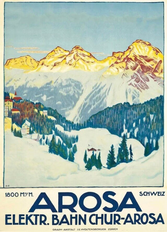 Vintage Advertising Poster - Swiss ‘ARORA’ Ski Resort, 1915