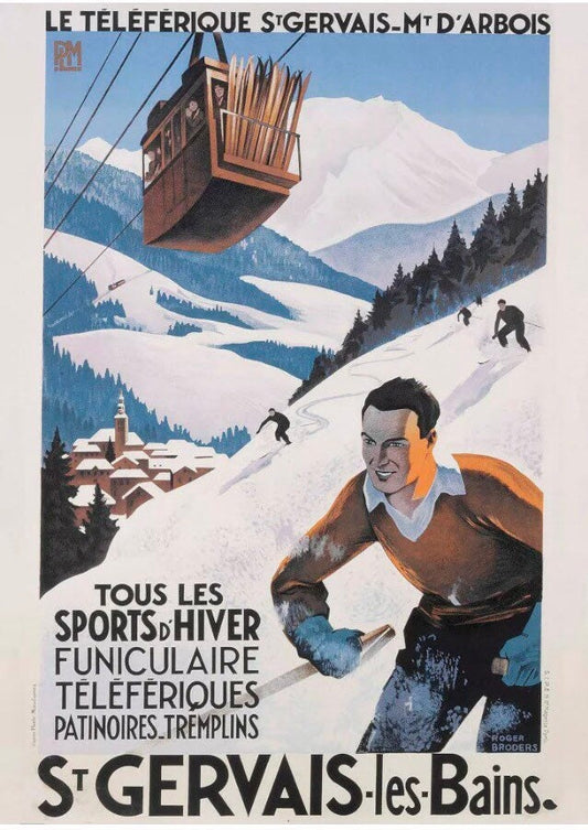 Vintage Travel Print - St Gervais French Ski Resort, 1930