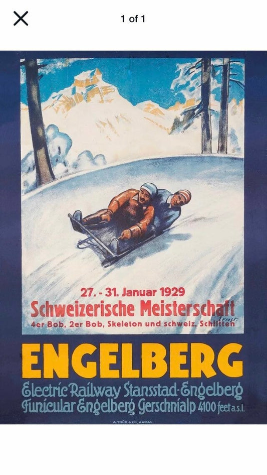 Vintage Travel Poster - Engleberg Meisterschaft,  Swiss Winter Sports Resort, 1929