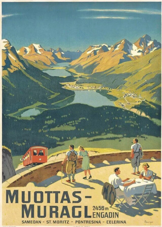 Vintage Travel Poster - Muottas Muragl, Swiss Ski Resort, 1937