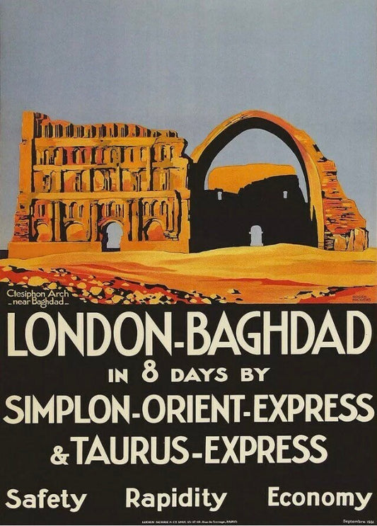 Vintage Travel Print - Orient Express, London to Baghdad, c1930s
