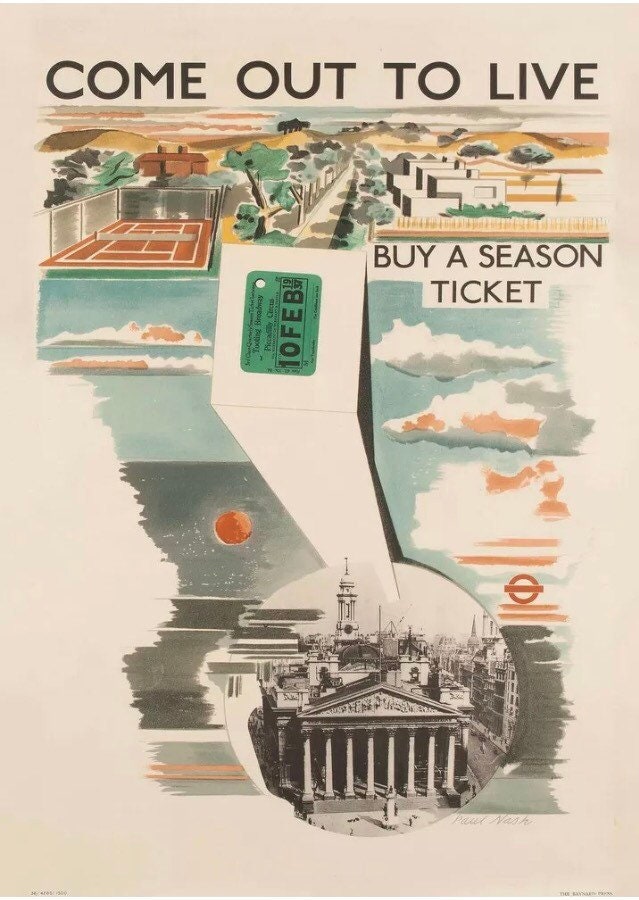 Vintage Advertising Poster - 'Come out to Live', London Underground, Paul Nash, c1936