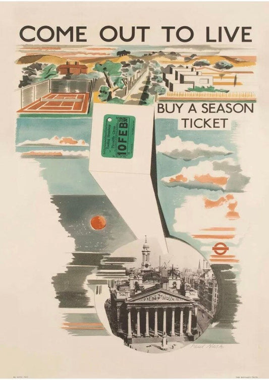 Vintage Advertising Poster - 'Come out to Live', London Underground, Paul Nash, c1936