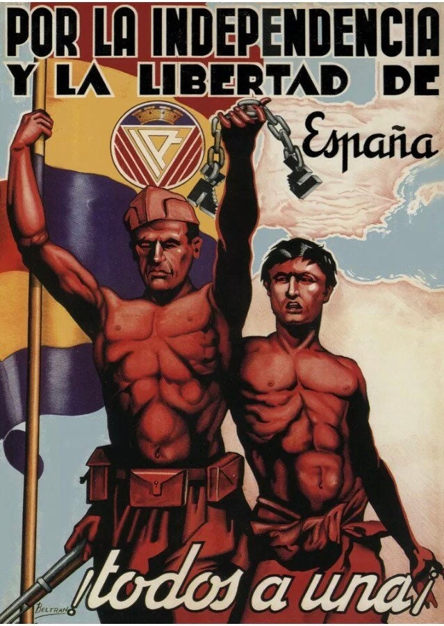 Vintage Civil War Poster - Independence and Freedom of Spain, 1937